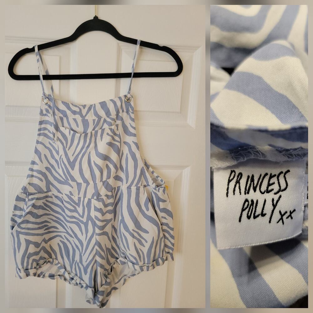 Princess Polly Romper Sz 2 Multicolor Animal Print Beachy Fisherman Coastal Gray